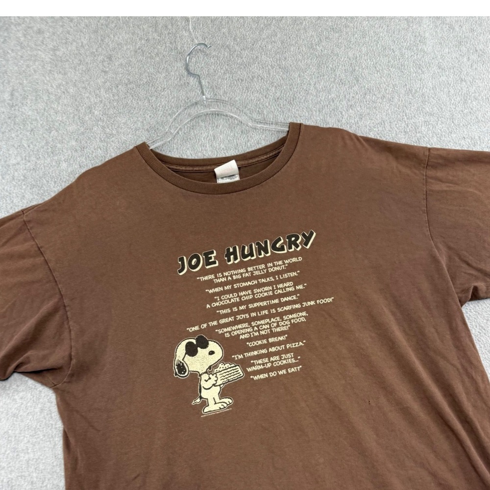 Vintage y2k Funny Snoopy Joe Hungry T-Shirt Mens XL Brown Peanuts Graphic Tee